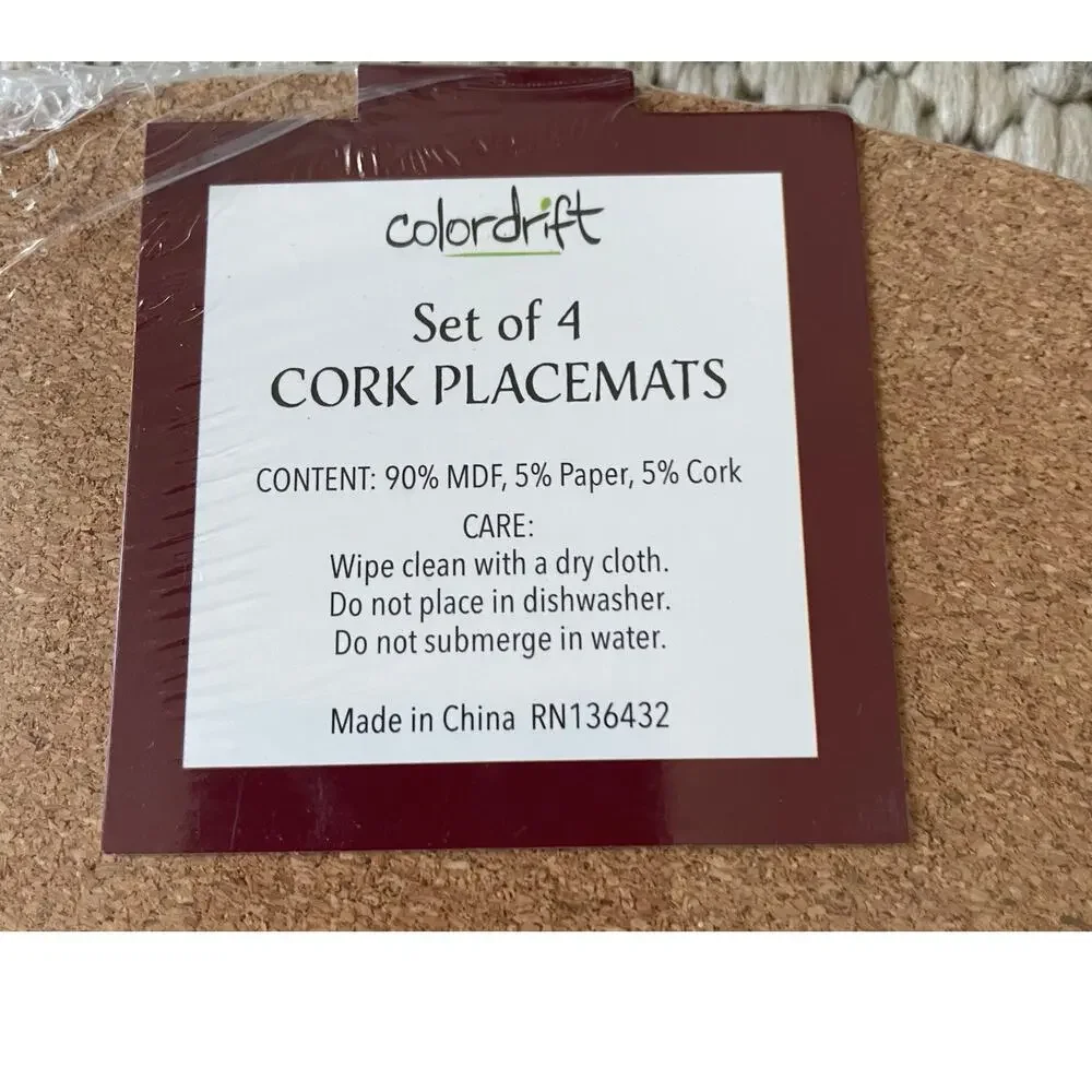 Christmas Cork Backed Hard Placemats 15in Holiday Snowman & Poinsettia 4pc New